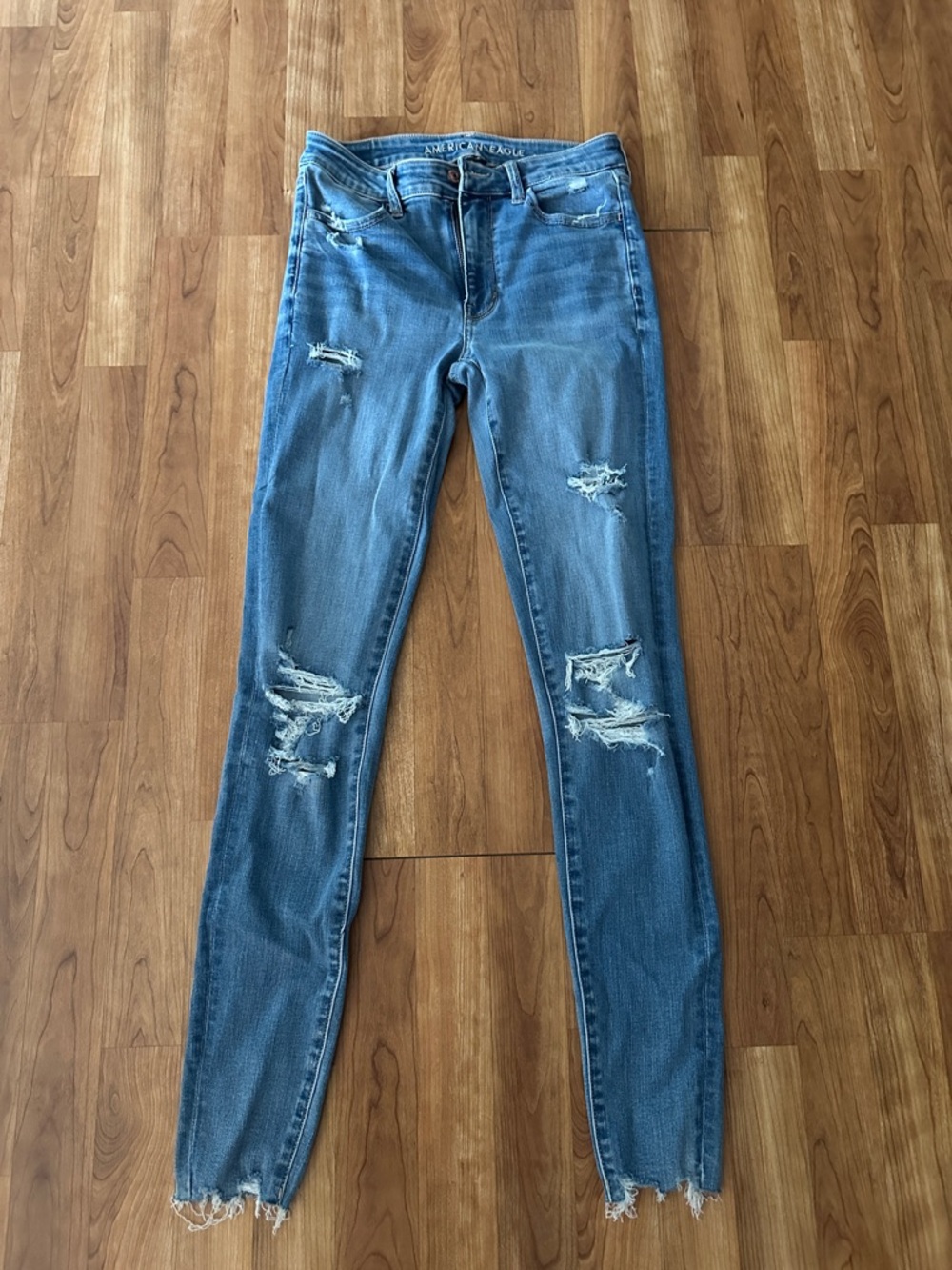 American Eagle Outfitters Ripped Skinny Jeans - Light Blue